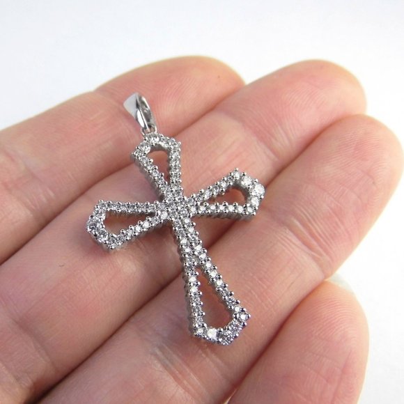 0.50ct Diamond G-H 14K White Gold CROSS Pendant Certificate - Picture 4 of 8